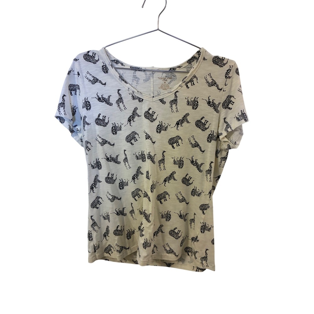 NorthCrest Classic Womens Medium V-Neck Tribal Animal Print Short Sleeve Tee